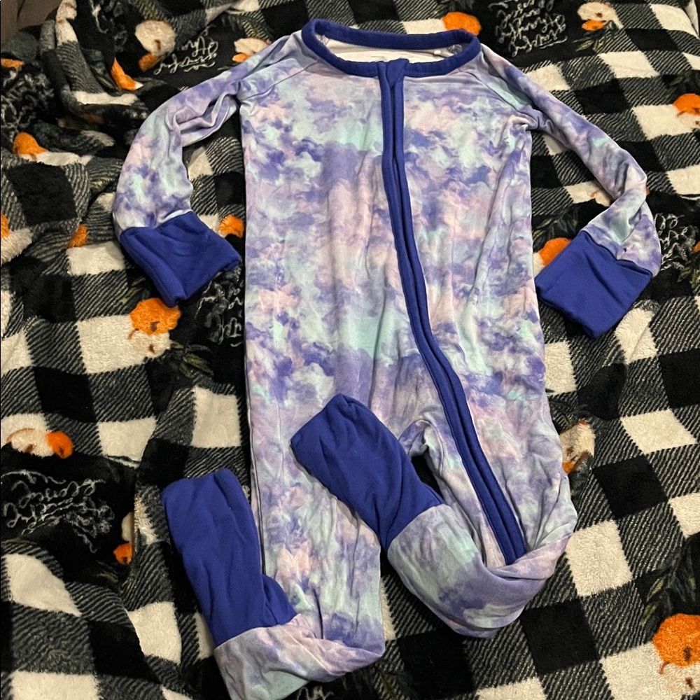 B55 Blake+Rae Bamboo Convertible Footie, P/B Tie-Dye, 12-18, GUC